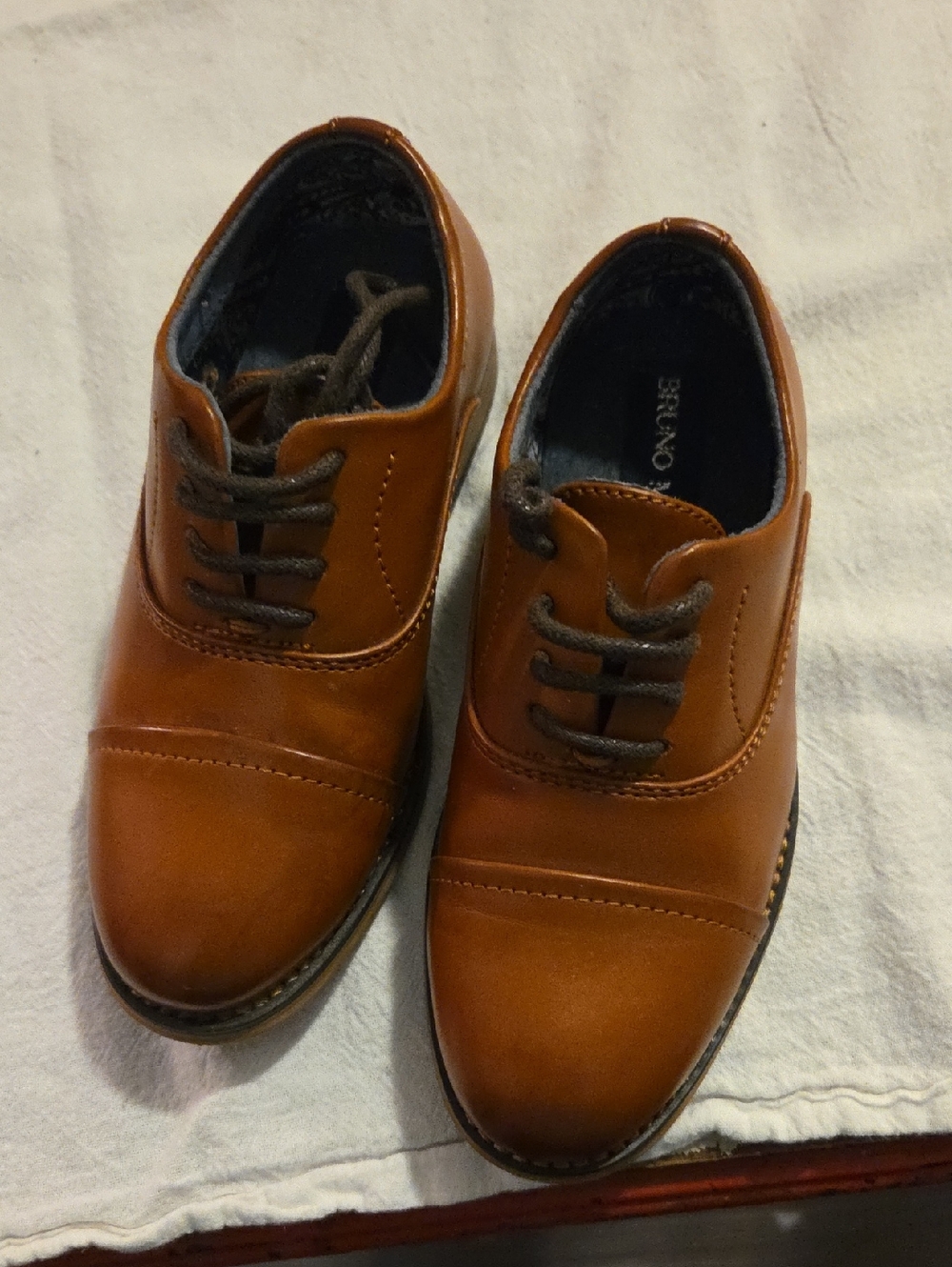 Bruno Marc Boys Tan Leather Cap-Toe Oxford Lace-Up Size 9